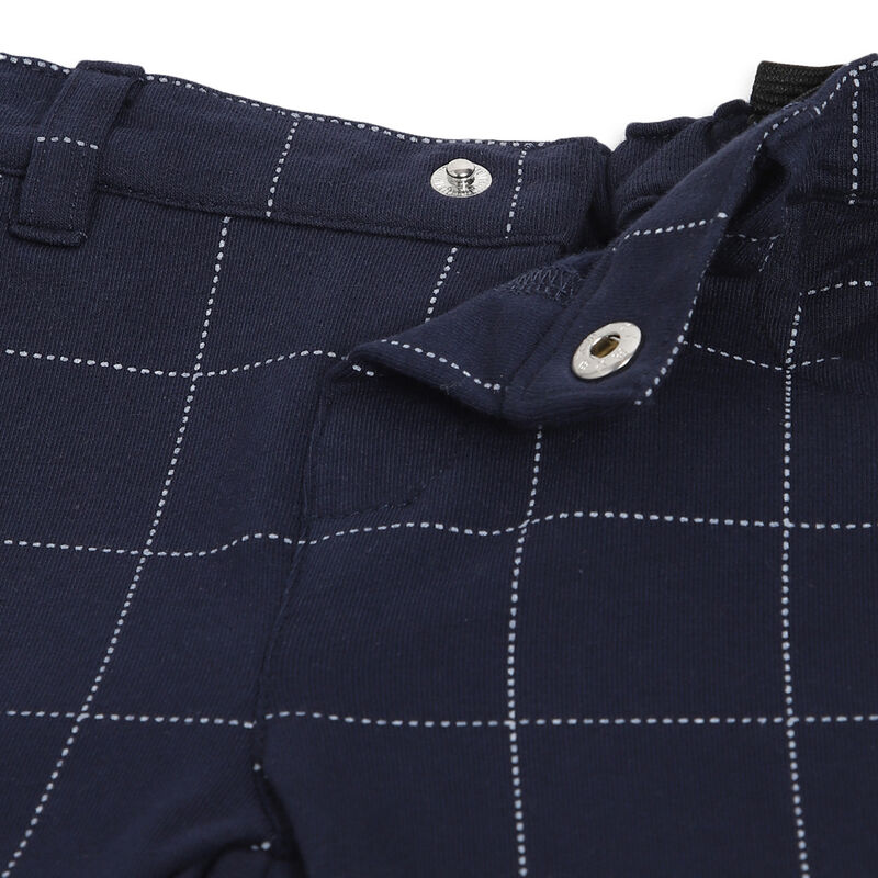 Boys Dark Blue Checkered Long Trousers image number 2